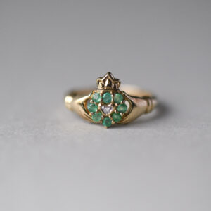 9ct gold Irish emerald and diamond claddagh ring
