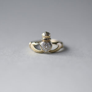 9ct gold Irish mini diamond claddagh ring