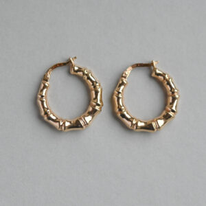 Aesthetic pair of 9ct gold bamboo hoop earrings