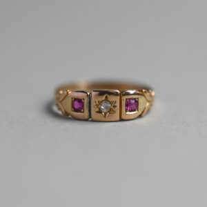 Antique Edwardian 15ct gold ruby and diamond starburst ring