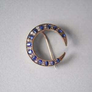 Antique Victorian 15ct gold sapphire and diamond crescent brooch