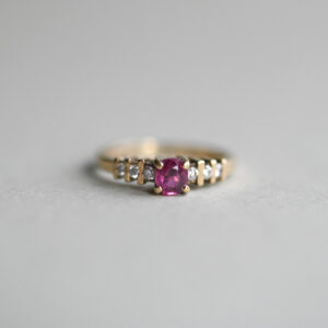 Classic 9ct gold ruby and mini diamond shoulder ring