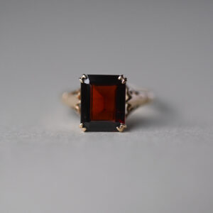 Classic 9ct gold step cut garnet ring, 1960s