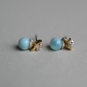 Cutie pair of 18ct gold larimar and mini diamond earrings