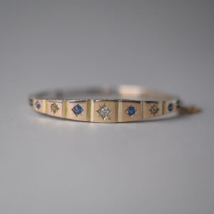 Victorian Edwardian 9ct gold sapphire and diamond starburst bangle c.1900 - 1910