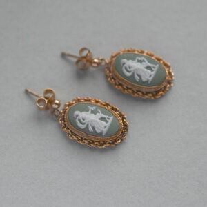 Vintage pair of 9ct gold Wedgwood classical drop earrings