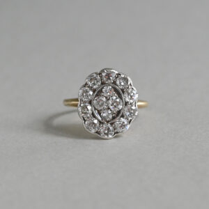 Art Deco 18ct gold old cut diamond quatrefoil cluster ring, c.1920s