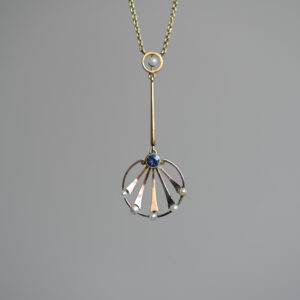Antique Edwardian 15ct gold sapphire and pearl necklace c.1910