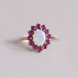 Aesthetic 9ct gold opal and ruby cluster ring