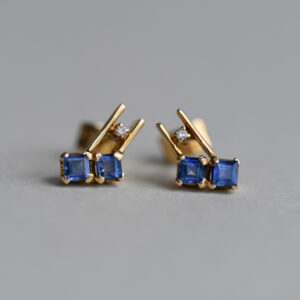 Bespoke pair of 18ct gold sapphire and diamond geometric earrings