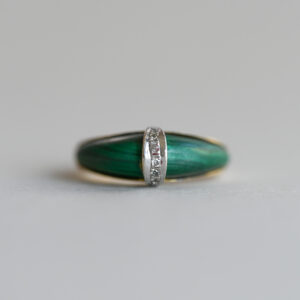 Vintage 14ct gold malachite and mini diamond dome ring