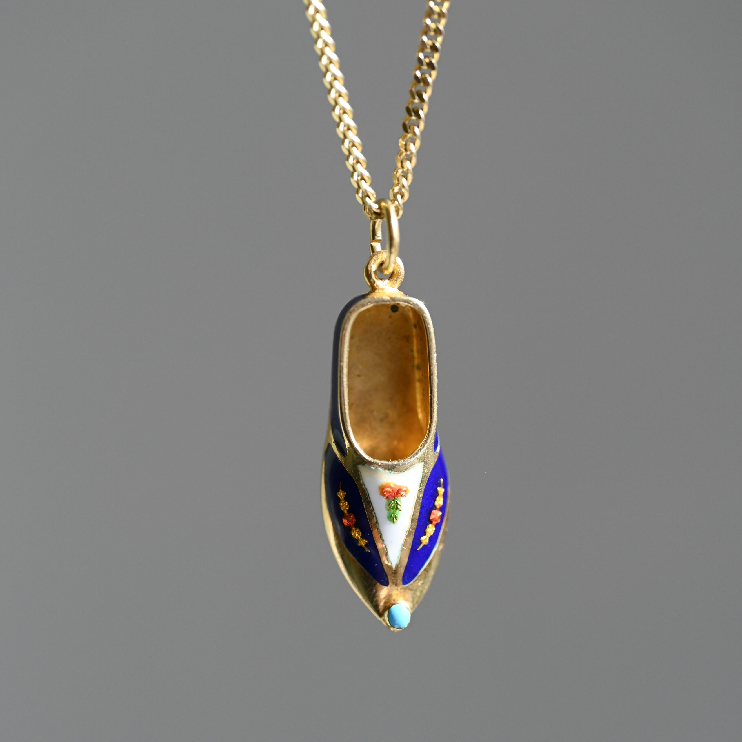 Aesthetic 14ct gold enamel shoe pendant necklace