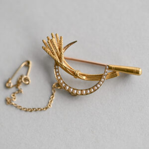 Antique Victorian 15ct gold sickle and wheat brooch, c.1860s - 1880s
