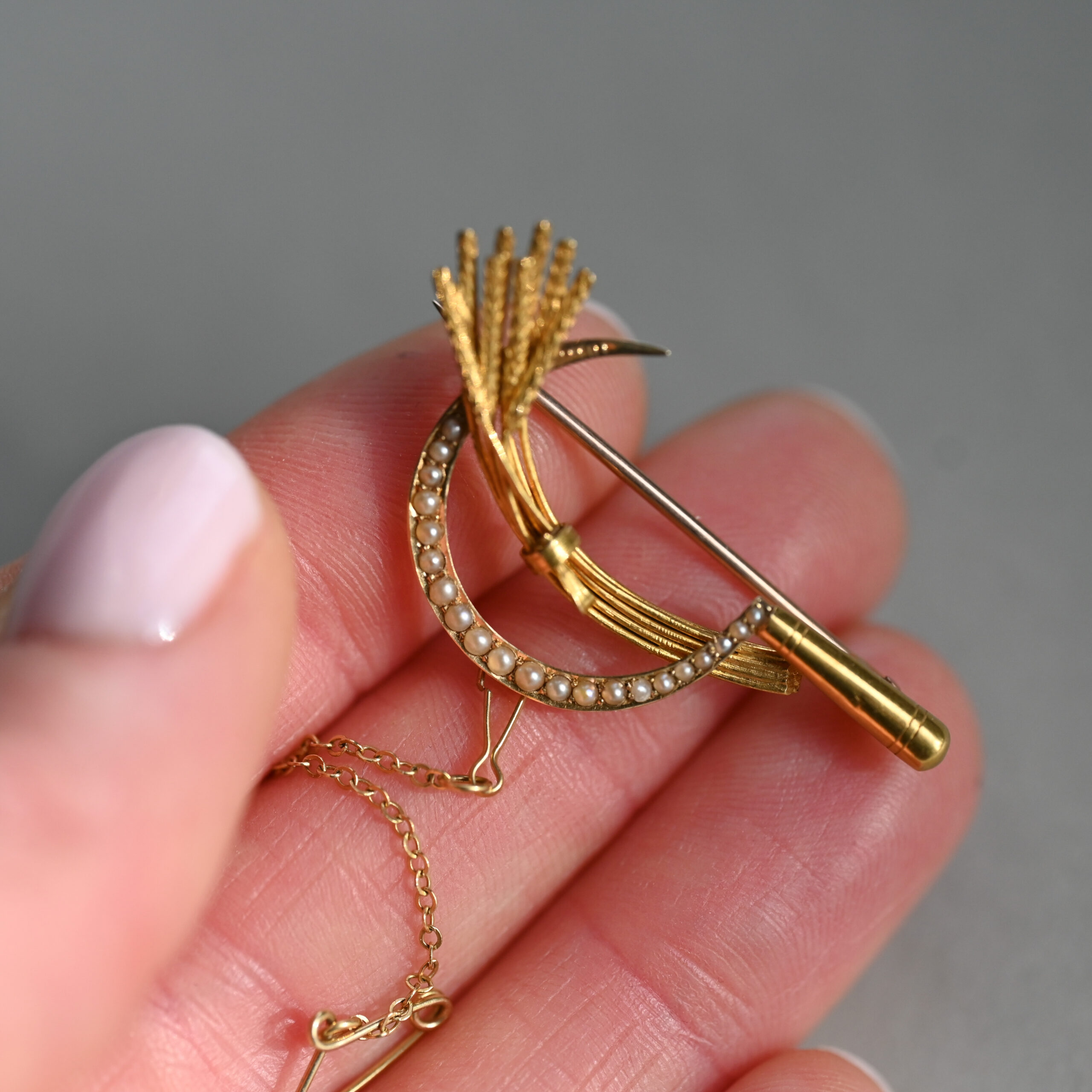 Antique Victorian 15ct gold sickle and wheat brooch, c.1860s - 1880s - Image 2