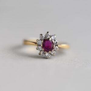Classic 18ct gold ruby and mini diamond cluster ring