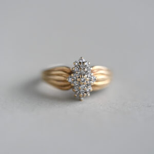 Contemporary 9ct gold mini diamond ring with grooved shoulders