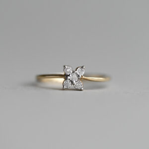 Cutie 9ct gold mini diamond floral quatrefoil design ring