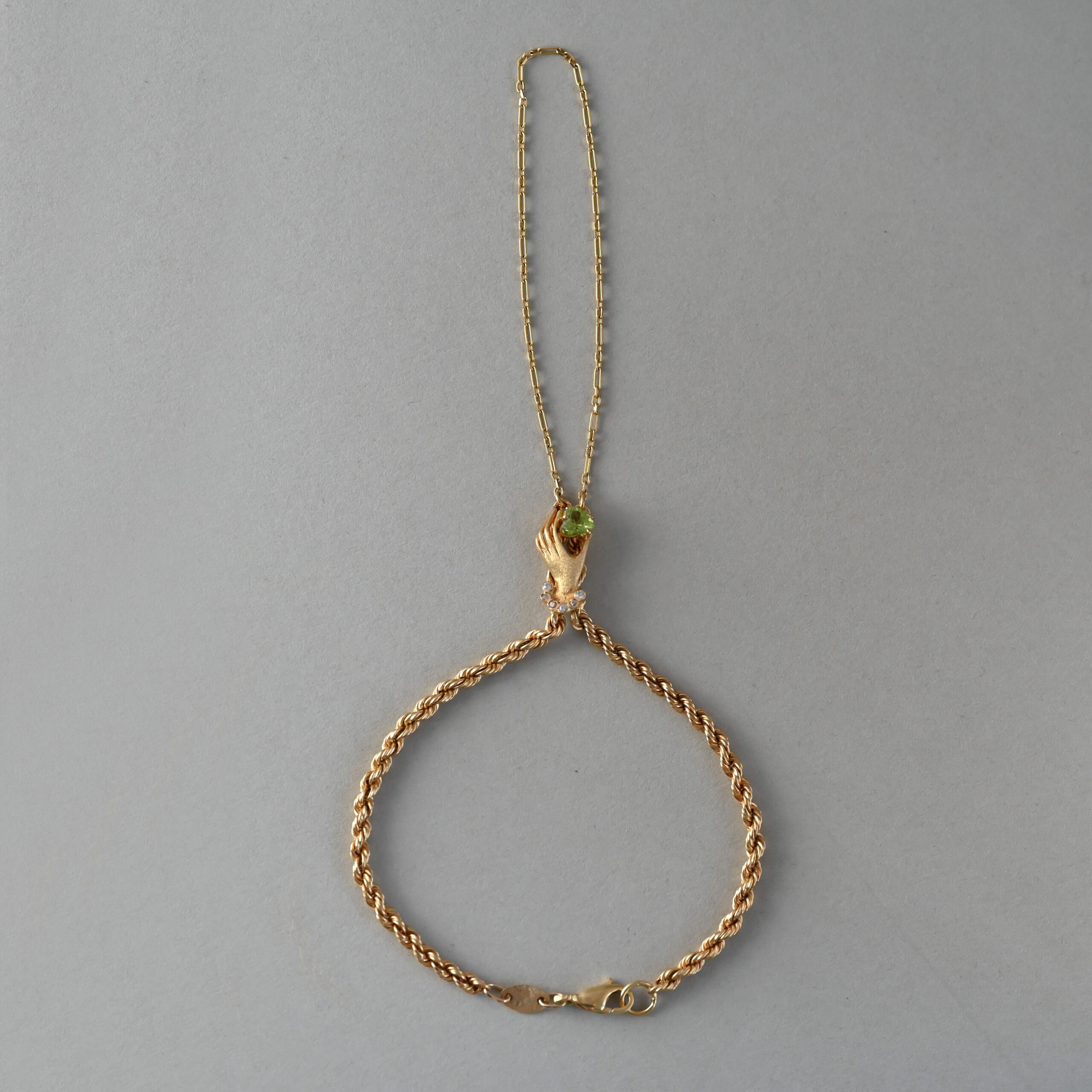 Aesthetic 18ct gold peridot hand finger bracelet - Image 2