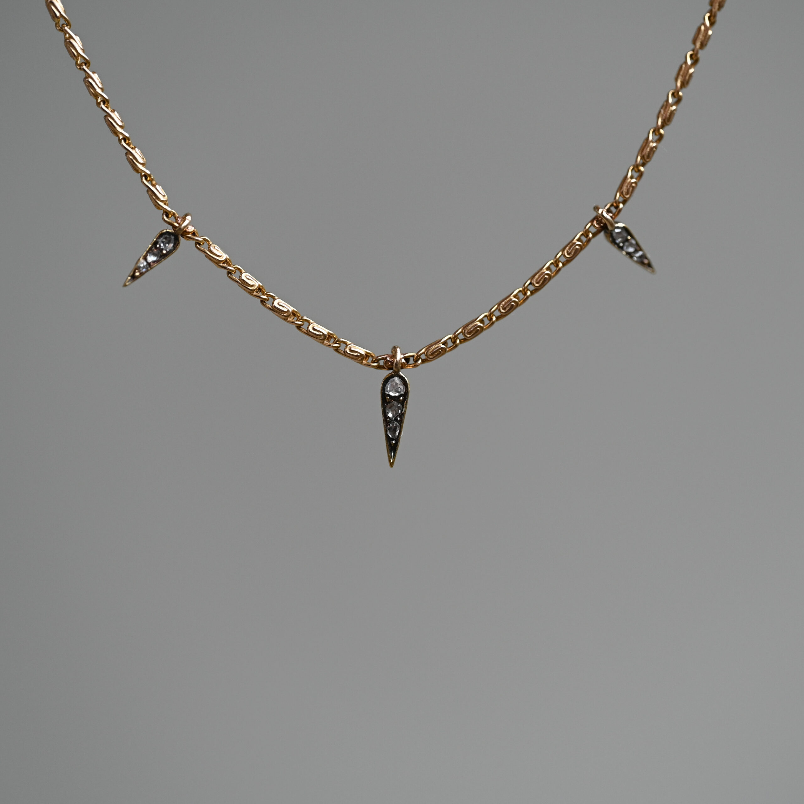 Aesthetic 9ct gold antique rose cut diamond shard conversion necklace