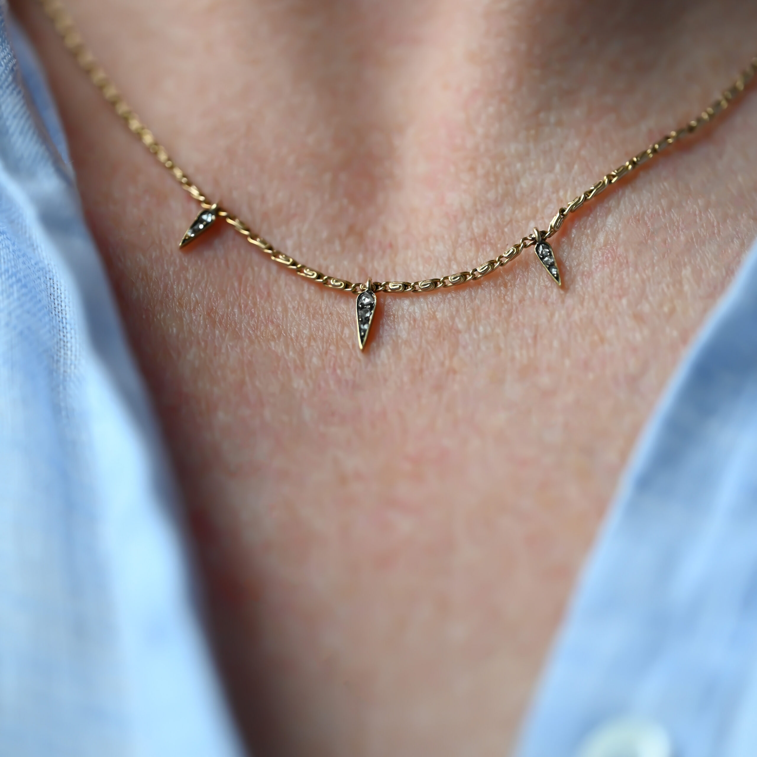 Aesthetic 9ct gold antique rose cut diamond shard conversion necklace - Image 4