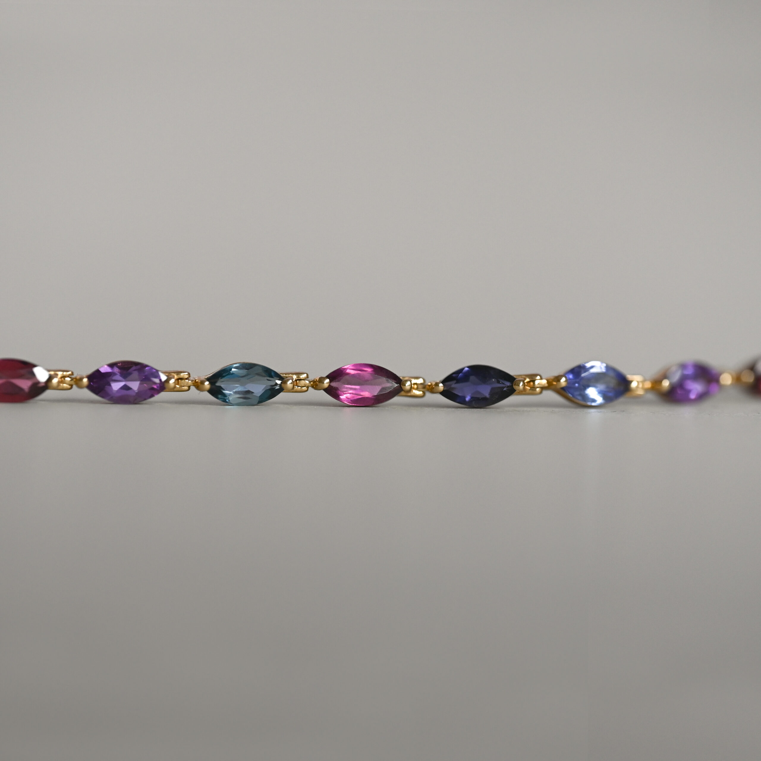 Aesthetic 9ct gold marquise cut multi gemstone bracelet - Image 2