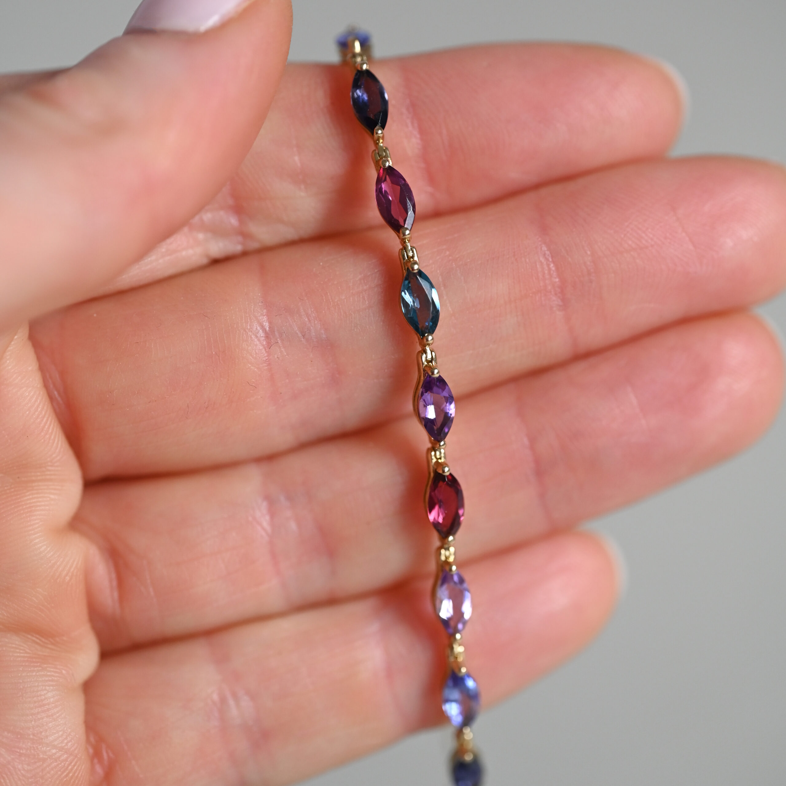 Aesthetic 9ct gold marquise cut multi gemstone bracelet - Image 3
