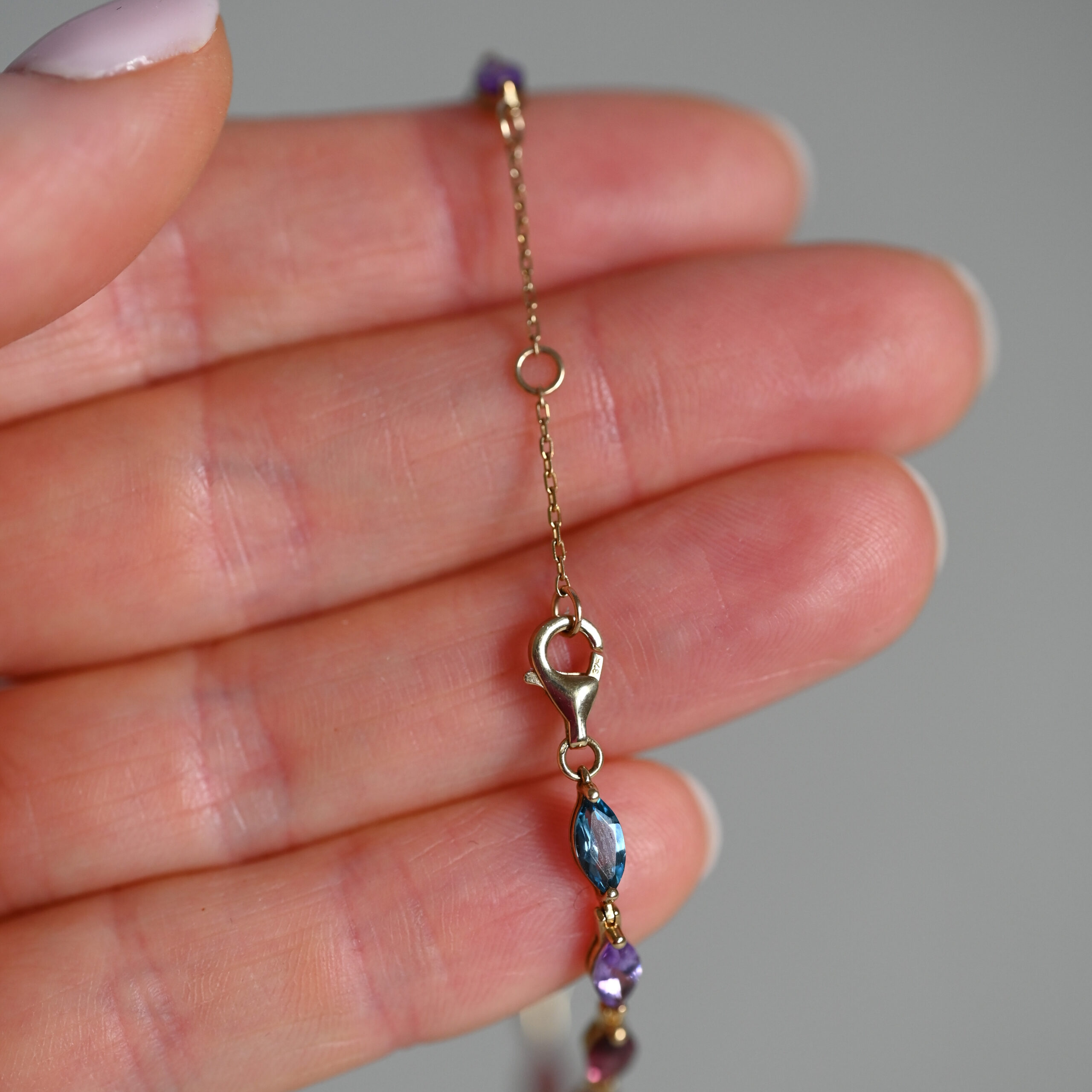 Aesthetic 9ct gold marquise cut multi gemstone bracelet - Image 4