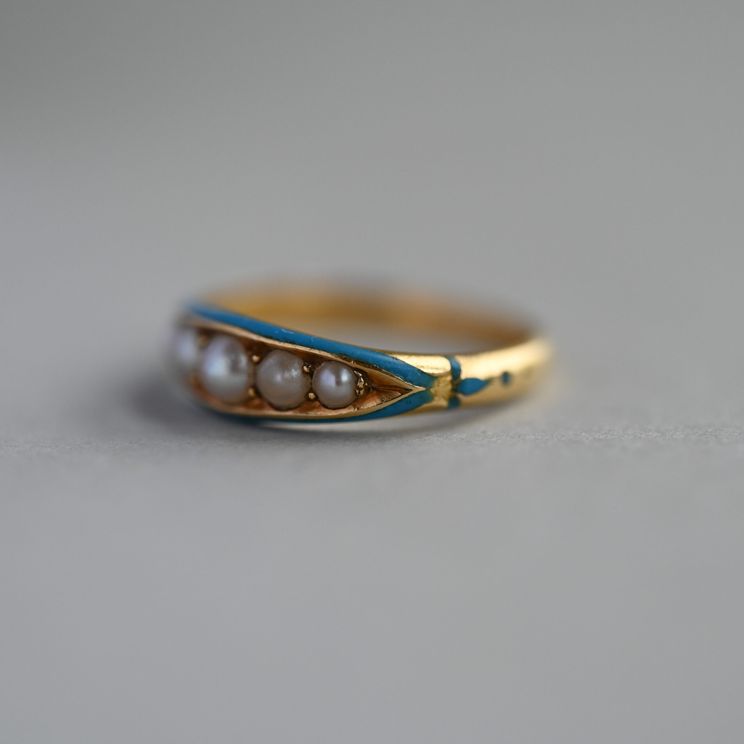 Victorian 18ct gold pearl and enamel ring, c.1860s - Image 6